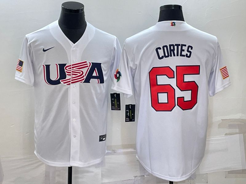 Men 2023 World Cub USA 65 Cortes White Nike MLB Jersey8